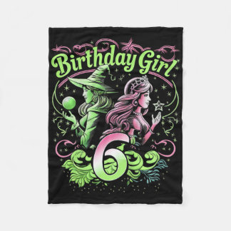 Couverture Polaire Enfants 6e Anniversaire Sorcière rose et verte 6 A