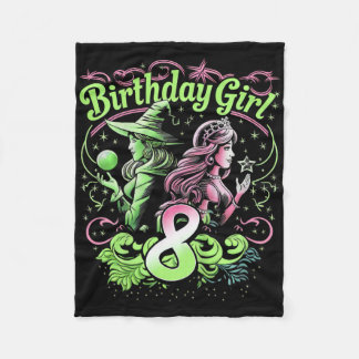 Couverture Polaire Enfants 8e Anniversaire Sorcière rose et verte 8 A