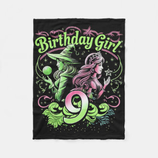 Couverture Polaire Enfants 9e Anniversaire Sorcière rose et verte 9 A
