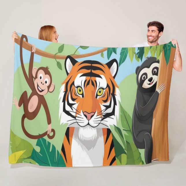 Couverture Polaire Enfants Animaux Mignons Jungle Tigre Singe Oiseau (En situation)