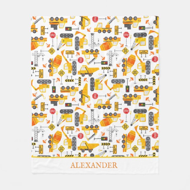 Couverture Polaire Enfants Aquarelle Véhicules de construction Person (Devant)