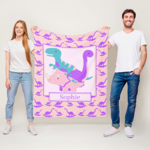 Couverture Polaire Enfants Cute Dinosaures Pink Fleece Blanche