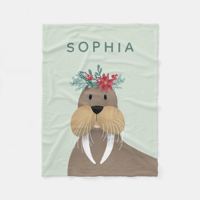 Couverture Polaire Enfants Cute Walrus Noël d'hiver (Devant)