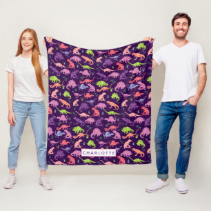 Couverture Polaire Enfants Dinosaures personnalisées Dinosaures viole