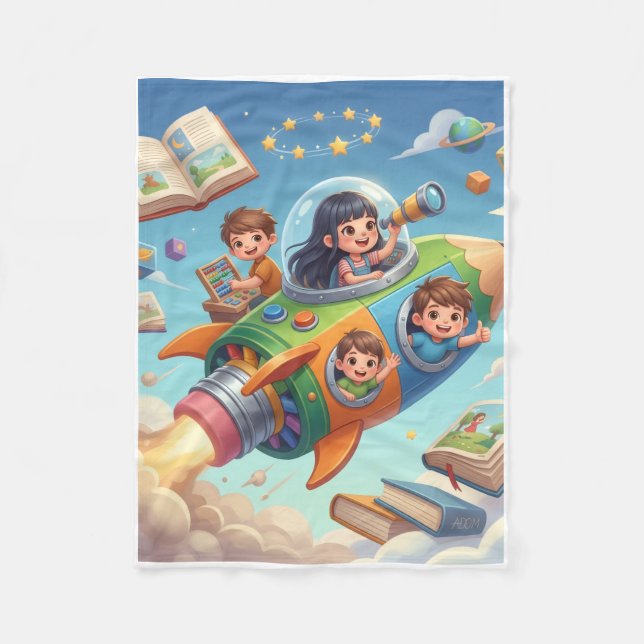 Couverture Polaire Enfants explorant l'espace à travers une fusée de  (Devant)