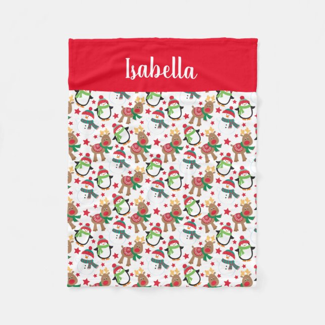 Couverture Polaire Enfants Noël Snowman Reindeer Personnalisé (Devant)