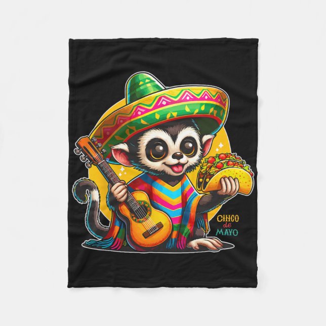 Couverture Polaire Enfants Singe Mexicain Avec Sombrero Et Poncho Cin (Devant)