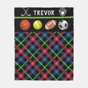 Couverture Polaire Enfants Super Sport Tartan personnalisé
