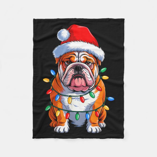 Couverture Polaire English Bulldog Dog Christmas Lights Santa Hat Xma (Devant)
