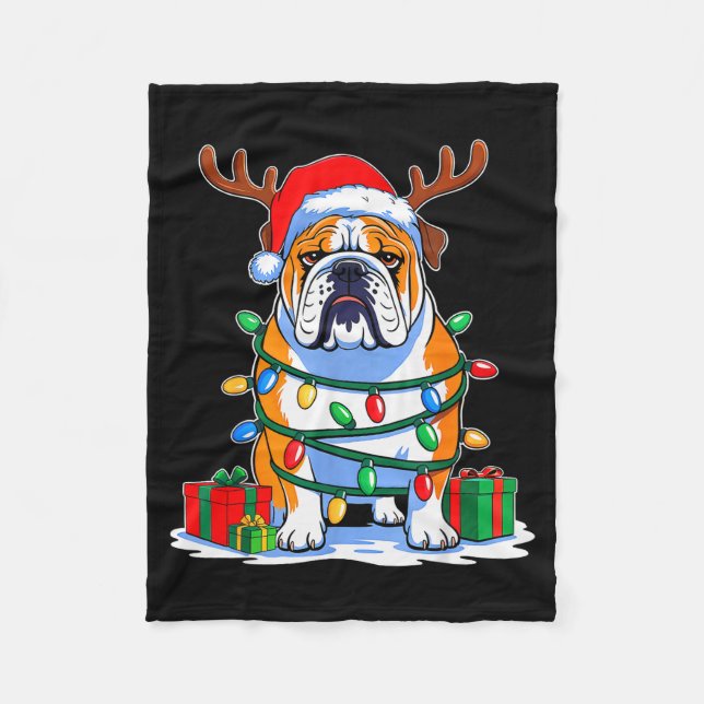 Couverture Polaire English Bulldog Dog Tree Christmas Lights Funny Xm (Devant)