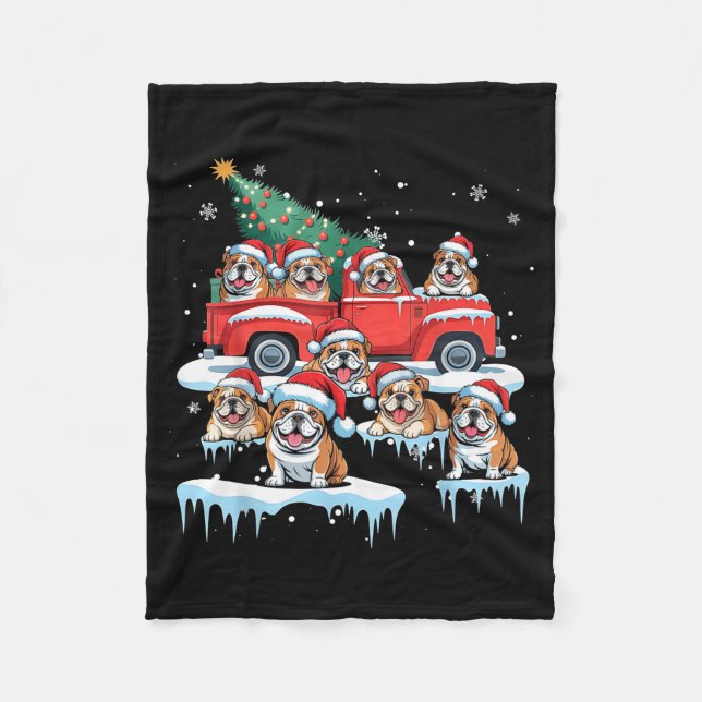 Couverture Polaire English Bulldog Riding Red Truck Ugly Sweater Chri (Devant)