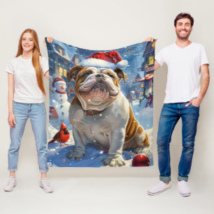 Couverture Polaire English Bulldog Winter Wonderland Christmas Joie