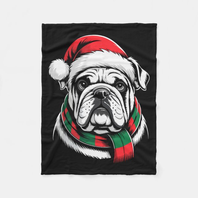 Couverture Polaire English Bulldog Xmas Santa Hat F Christmas Costume (Devant)