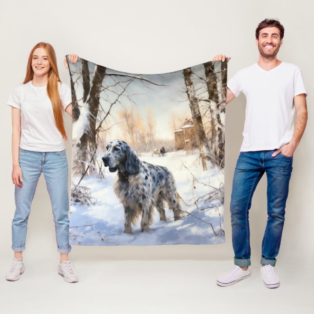 Couverture Polaire English Setter Qu'il neige Noël (En situation)