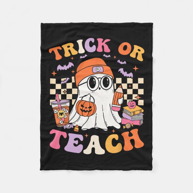 Couverture Polaire Enseignant Halloween Trick Ou Enseigner Cute Ghost (Devant)
