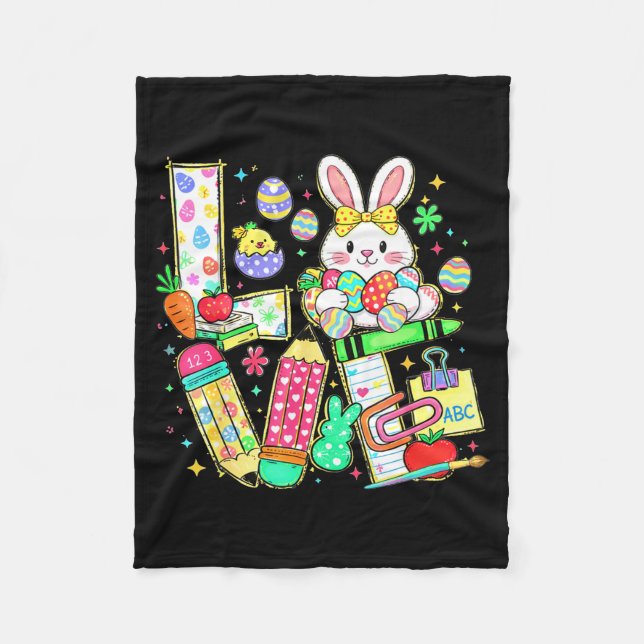 Couverture Polaire Enseignant jour de Pâques amour oreilles de lapin  (Devant)