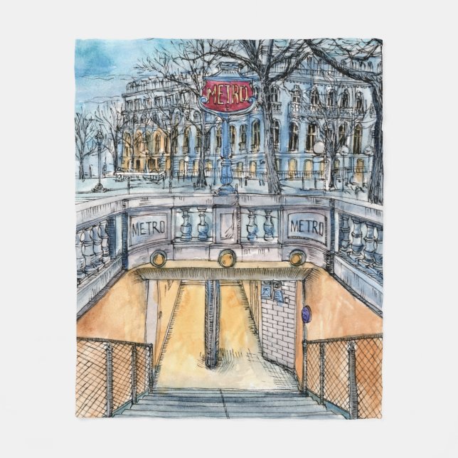 Couverture Polaire Entrée vintage de métro d'aquarelle des (Devant)