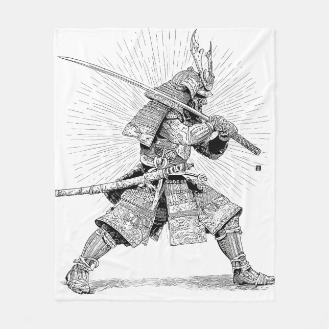 Couverture Polaire Epic Black Samurai Warrior Ink Drawing Blanket (Devant)