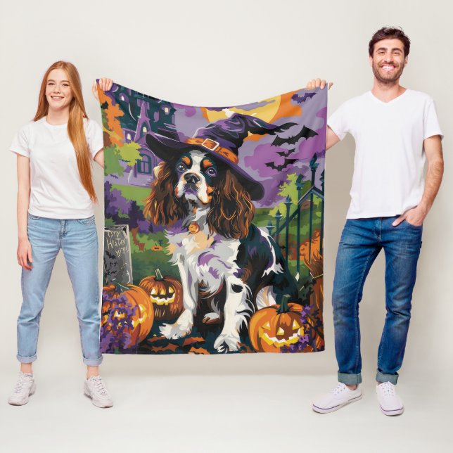 Couverture Polaire Épouvantable Springer Spaniel Halloween Sorcière C (En situation)