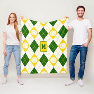 Couverture Polaire équipe de volley-ball en or vert couleurs Jacquard