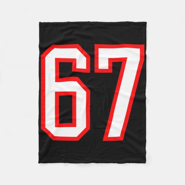 Couverture Polaire Équipe sportive Numéro #67 Blanc Rouge Varsity Num (Devant)