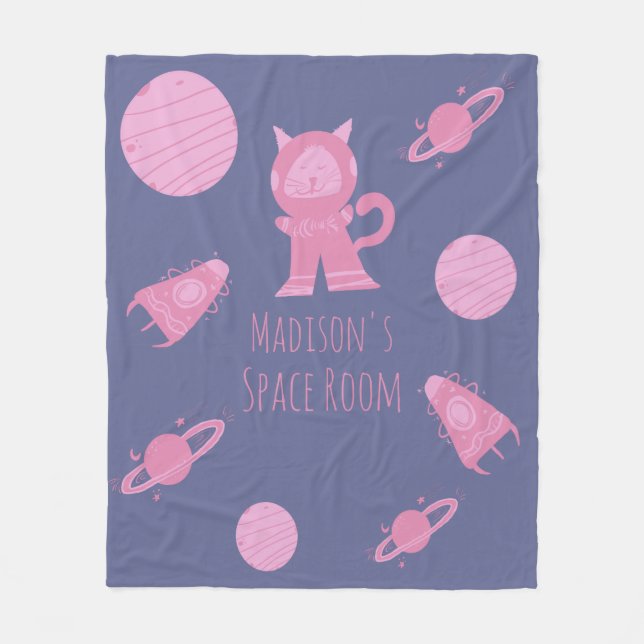 Couverture Polaire Espace Chat Filles Chambre Rose Violet  (Devant)