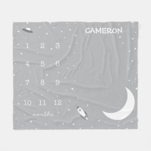 Couverture Polaire Espace extérieur gris et blanc Milestone bébé