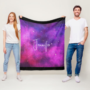 Couverture Polaire Espace rose & violet & Étoiles Faux Galaxy