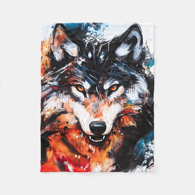Couverture Polaire Esprit Loup Sauvage Abstrait (Devant)