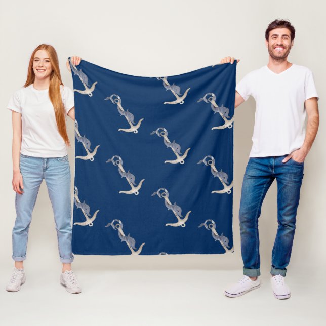 Couverture Polaire Esprit Nautione Ancre Dauphin Bleu Marine   (En situation)