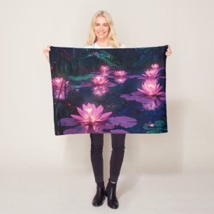Couverture Polaire Étang de lotus rose de la nature zen de minuit