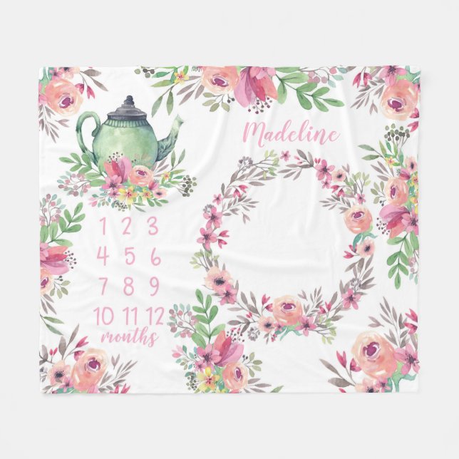 Couverture Polaire Étape importante de bébé de thé d'aquarelle (Devant (Horizontal))