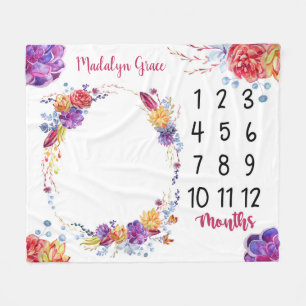 Couverture Polaire Étape importante florale lumineuse de bébé de