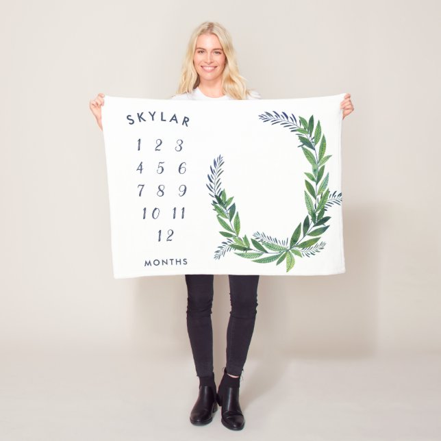 Couverture Polaire Étape importante mensuelle de bébé vert de verdure (En situation)