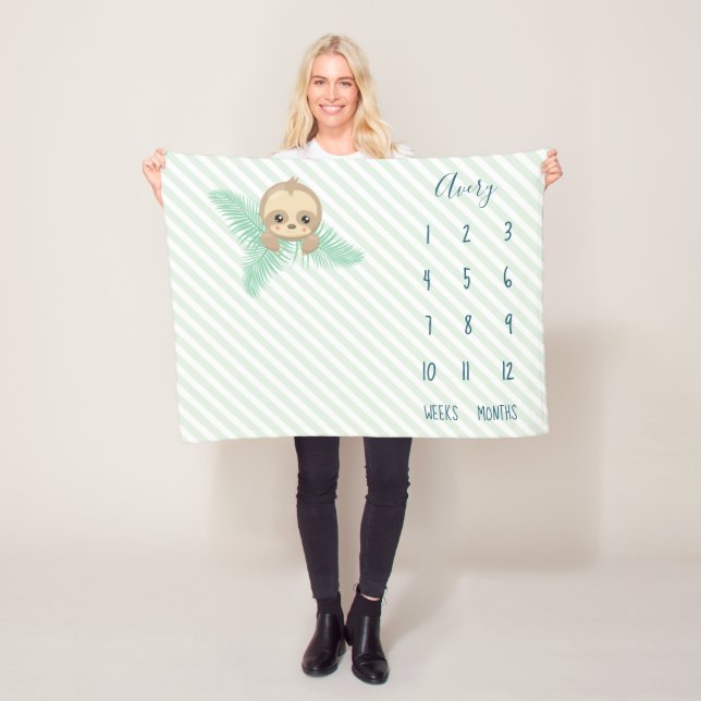 Couverture Polaire Étape importante verte mignonne de bébé de paresse (En situation)