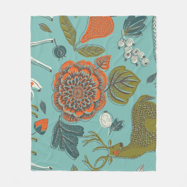Couverture Polaire Eté Jardin Cerf Illustration transparente. (Devant)