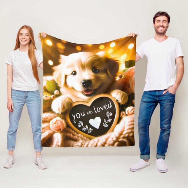 Couverture Polaire Étendre l'amour : Golden Retriever avec "You Are L (En situation)