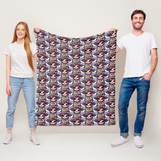Couverture Polaire Ethereal Angelic Chibi - ange, halo, fleurs (En situation)