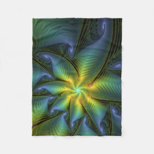 Couverture Polaire Etoile Abstraite, Bleu brillant Vert Or Fractal Ar