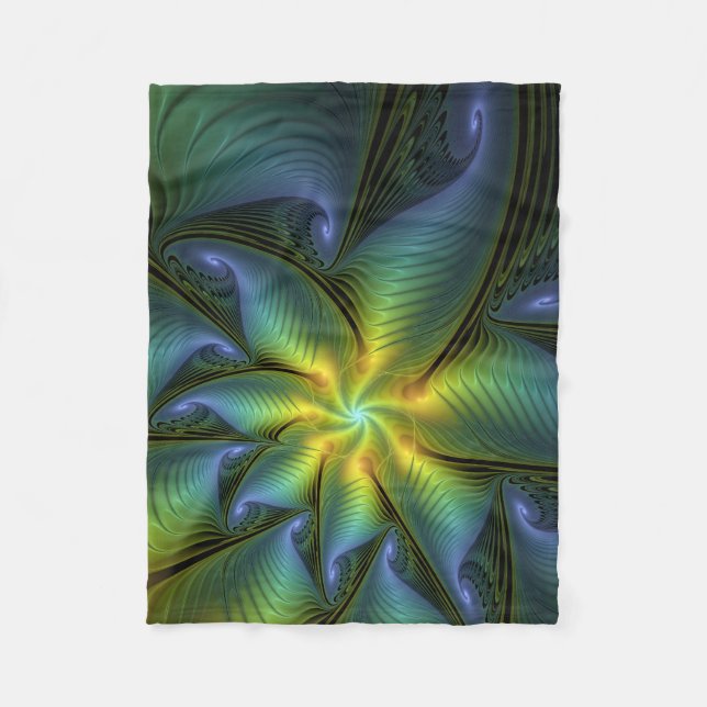 Couverture Polaire Etoile Abstraite, Bleu brillant Vert Or Fractal Ar (Devant)