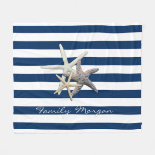 Couverture Polaire Étoile de mer adorable, rayures bleu marine - Pers
