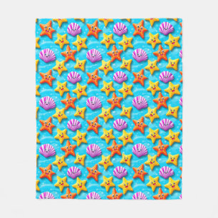 Couverture Polaire Étoile de mer et coquillages de dessin animé color