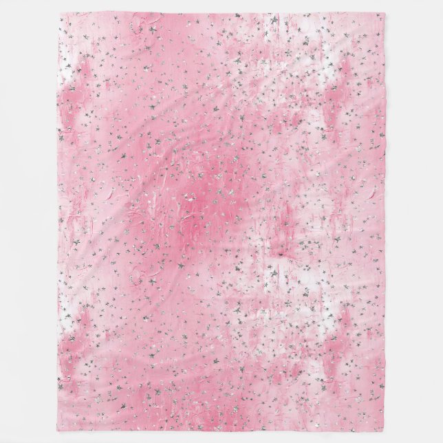 Couverture Polaire Étoiles Argent Roses   (Devant)