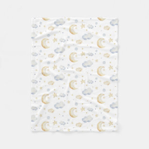 Couverture Polaire Etoiles de lune d'aquarelle et Motif de nuage