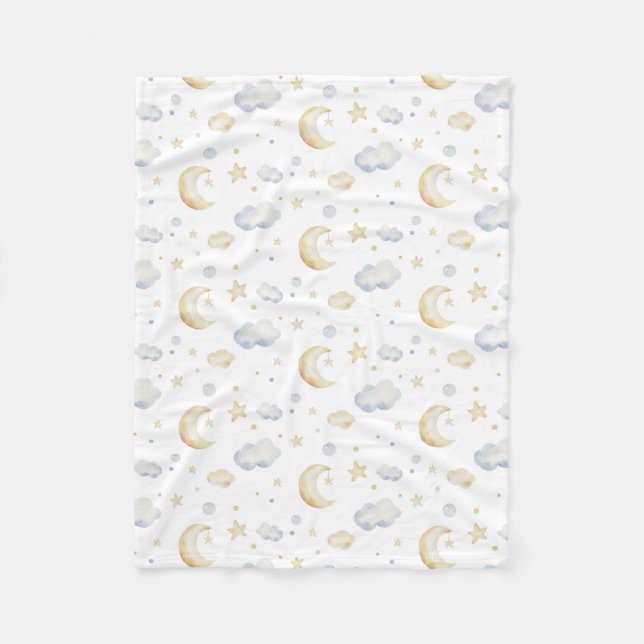 Couverture Polaire Etoiles de lune d'aquarelle et Motif de nuage (Devant)