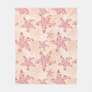 Couverture Polaire Étoiles de mer et motif pastel rose corail