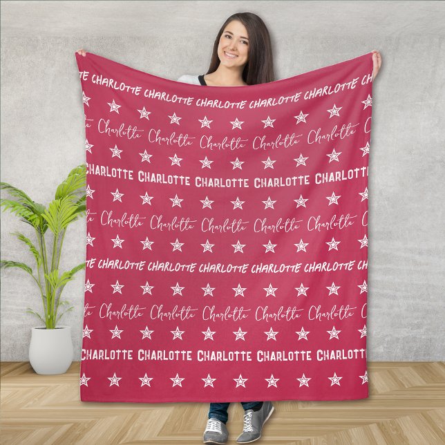 Couverture Polaire Étoiles Motifs de Monogramme rose de fille (Créateur téléchargé)