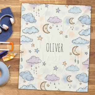 Couverture Polaire Étoiles rêveuses, lunes et nuages duveteux