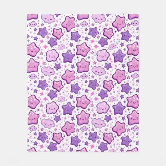 Couverture Polaire Étoiles violettes Cloud Kawaii Cute Blanche