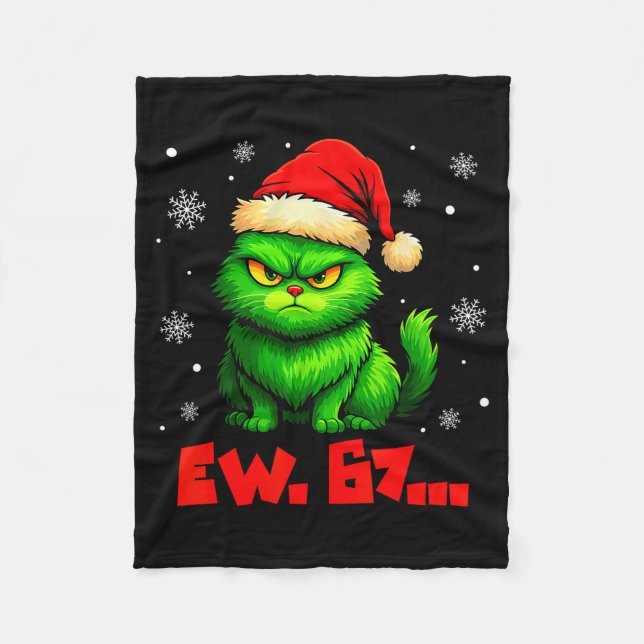 Couverture Polaire Ew 67 Six Seven Chat Vert Chapeau de Père Noël Noë (Devant)